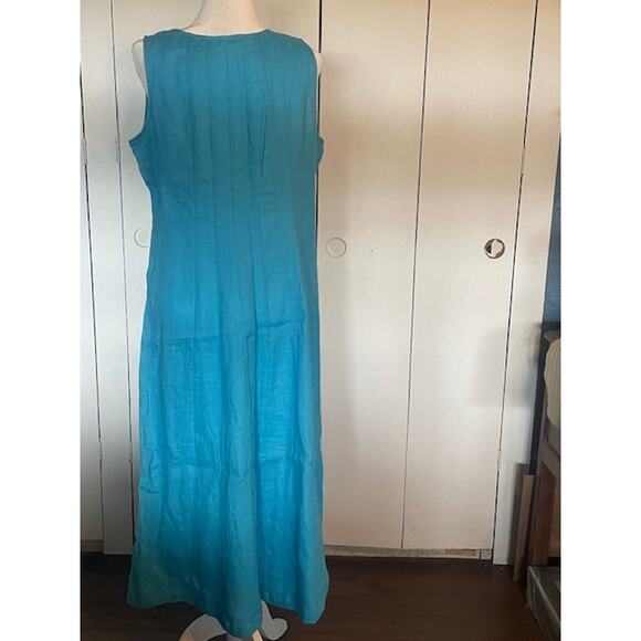 Choices Women Size Large 100% Linen Sleeveless Midi Dress Teal Blue - Picture 2 of 4